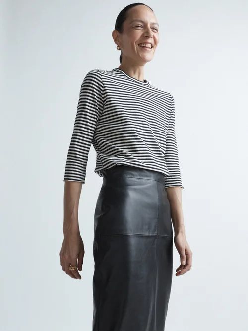 Half-sleeve Recycled Cotton-blend Jersey T-shirt - Womens - Navy Stripe