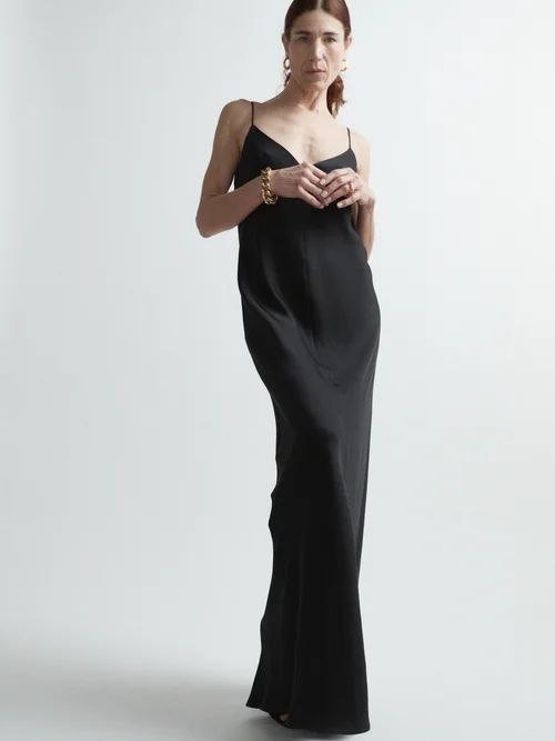 V-neck Silk-satin Maxi Dress - Womens - Black