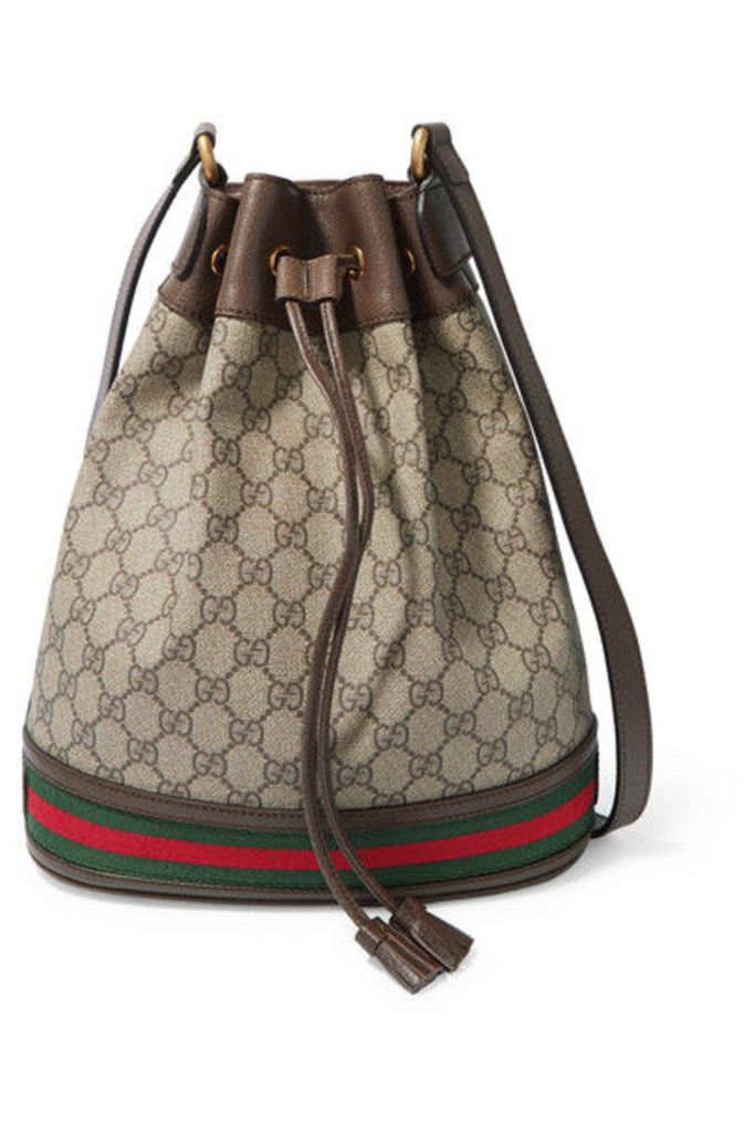 Gucci - Ophidia Textured Leather-trimmed Printed Coated-canvas Bucket Bag - Beige
