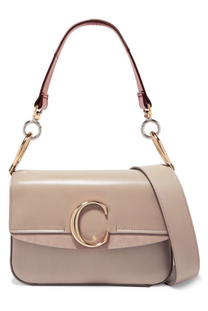 Chloé - Chloé C Small Suede-trimmed Leather Shoulder Bag - Neutral