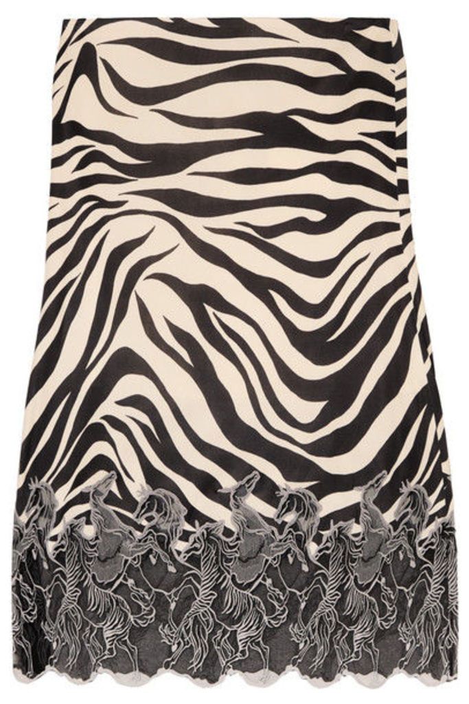 Chloé - Lace-trimmed Zebra-print Satin Midi Skirt - Zebra print