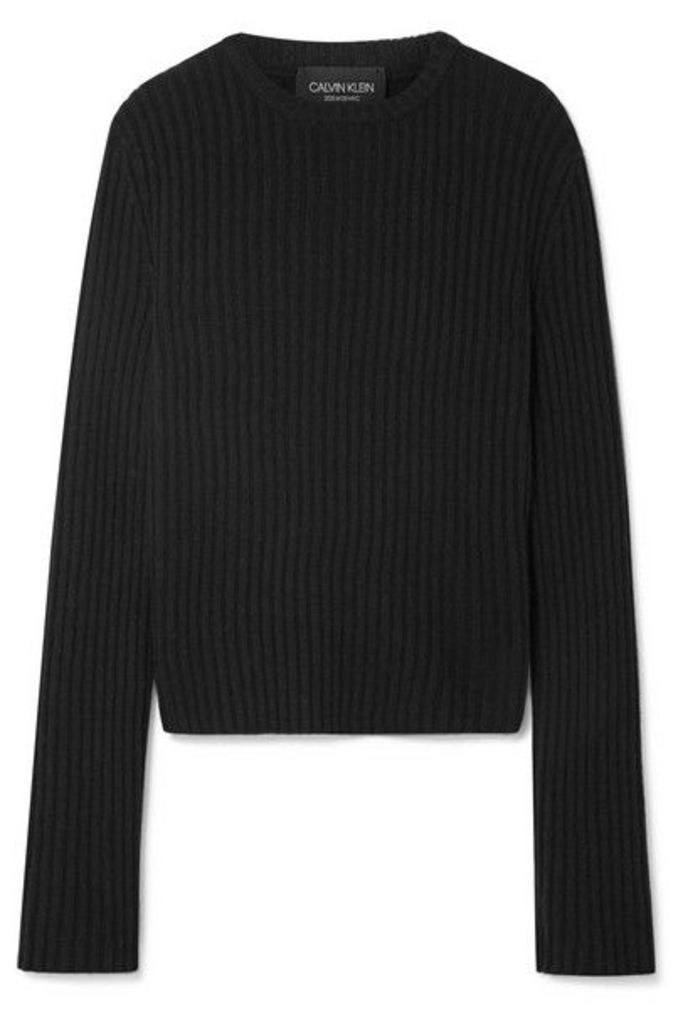 CALVIN KLEIN 205W39NYC - Striped Ribbed Wool-blend Sweater - Black