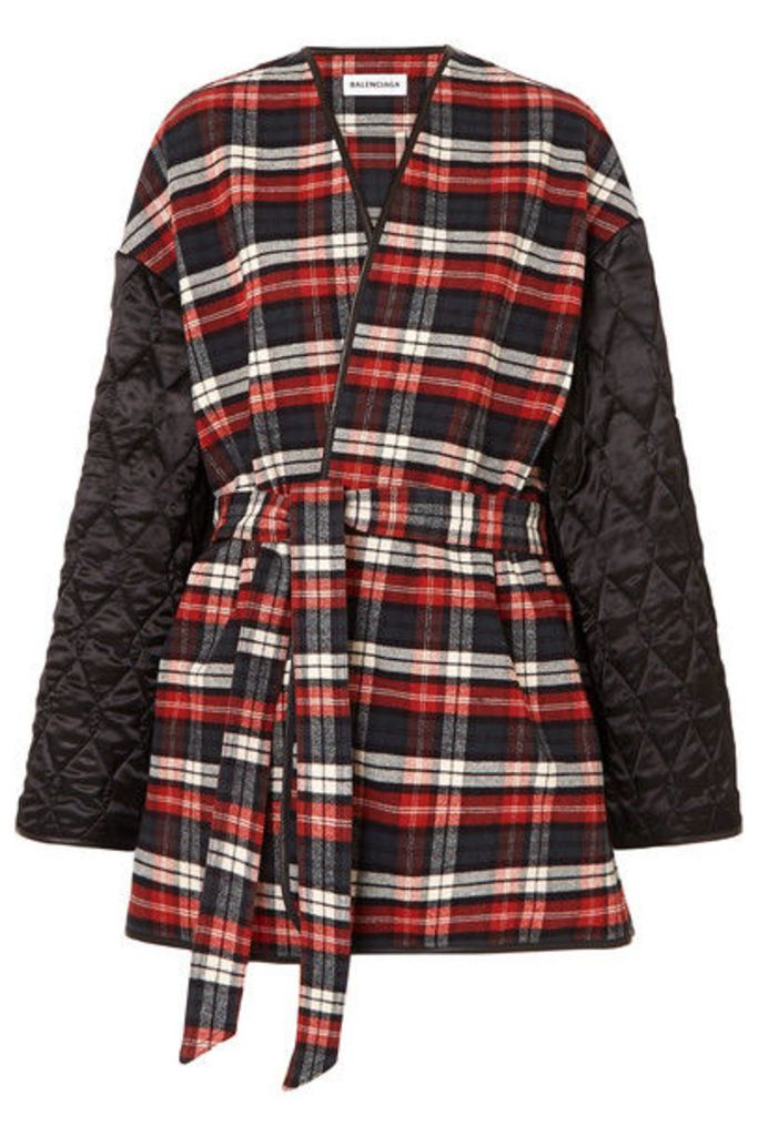 Balenciaga - Leather-trimmed Checked Cotton-flannel And Quilted Satin Coat - Red