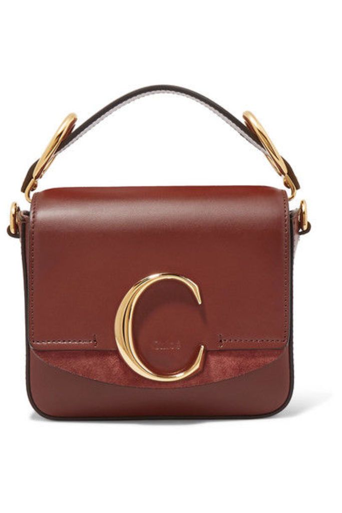 Chloé - Chloé C Mini Suede-trimmed Leather Shoulder Bag - Brown