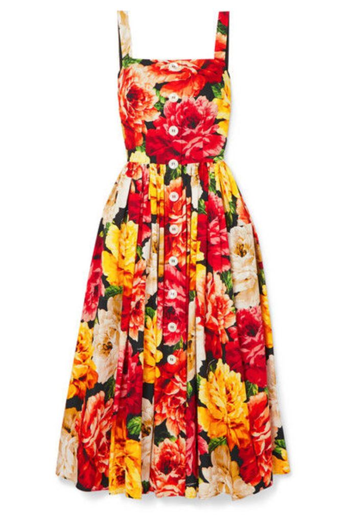 Dolce & Gabbana - Floral-print Cotton-poplin Midi Dress - Orange
