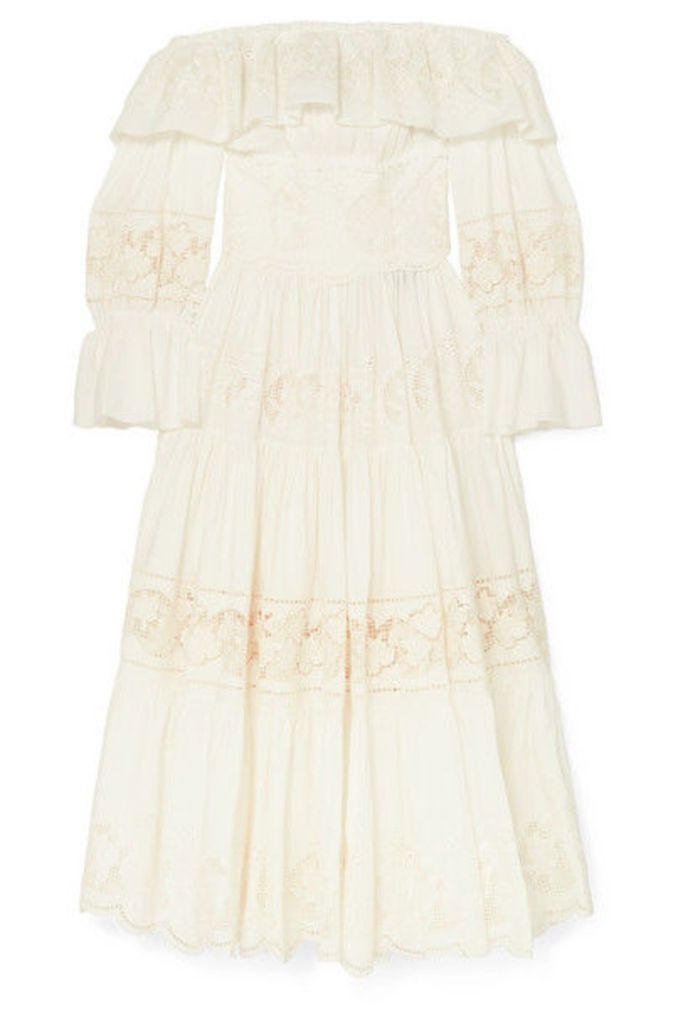 Dolce & Gabbana - Off-the Shoulder Tiered Broderie Anglaise Cotton-blend Poplin Midi Dress - White