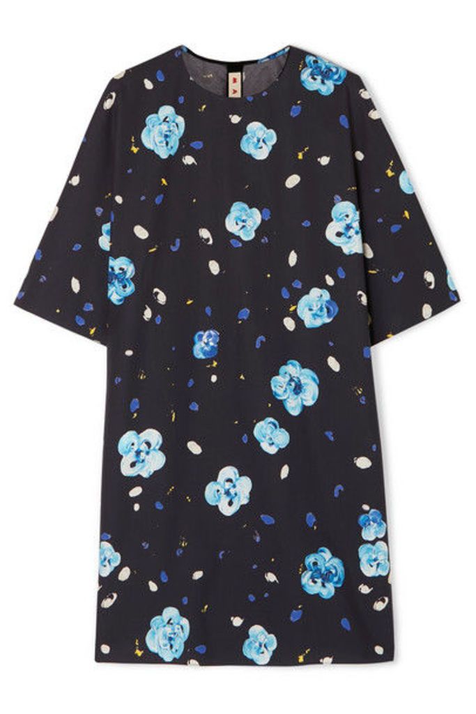 Marni - Floral-print Cotton Mini Dress - Blue