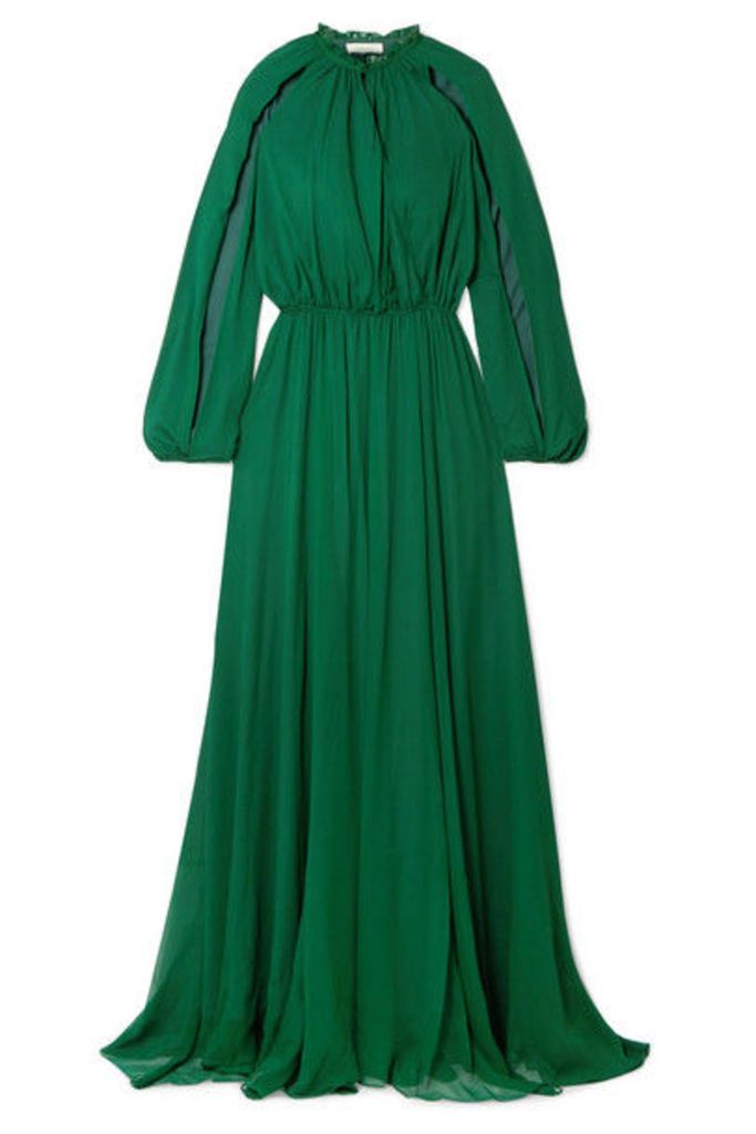 SemSem - Cutout Gathered Silk-chiffon Gown - Emerald