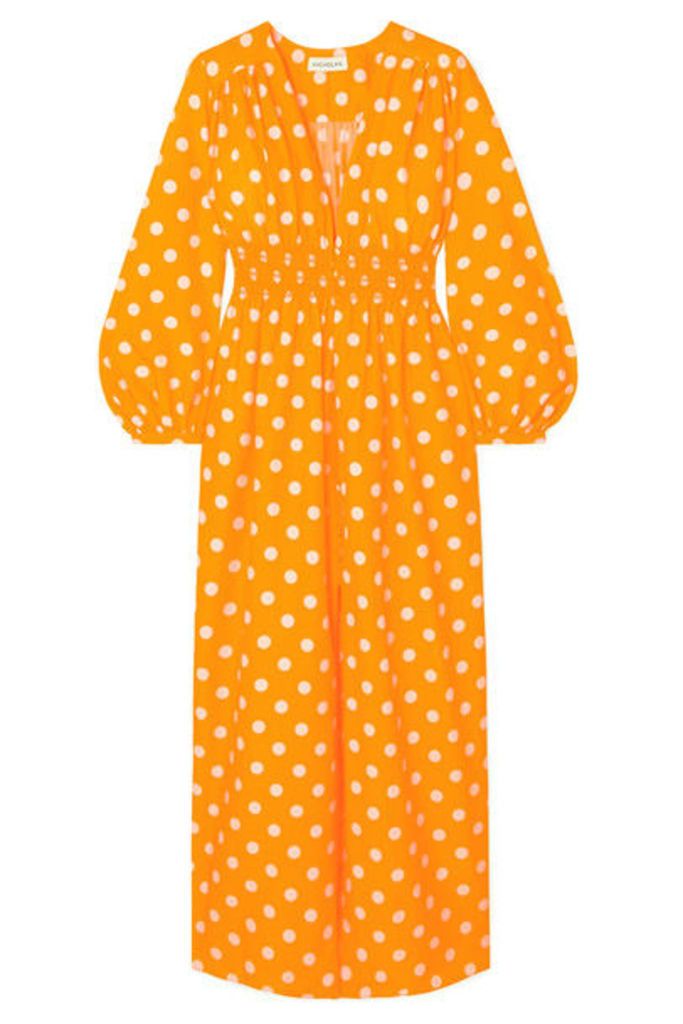NICHOLAS - Smocked Polka-dot Cotton And Silk-blend Maxi Dress - Saffron
