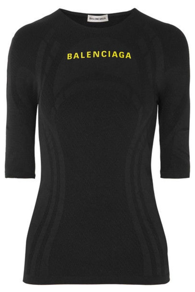 Balenciaga - Printed Textured Stretch-jersey Top - Black