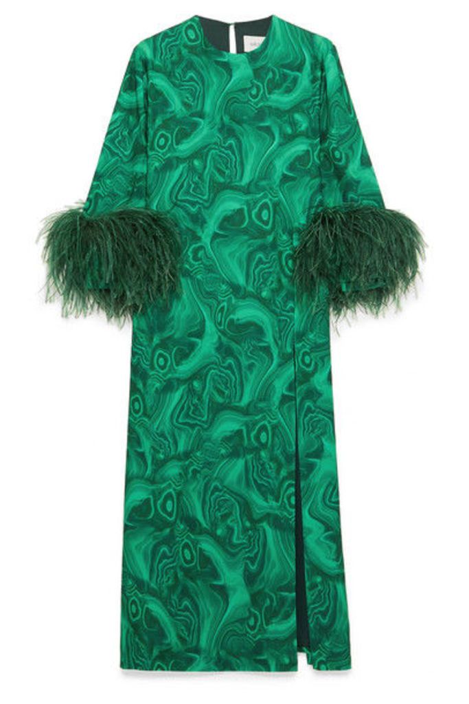 16ARLINGTON - Billie Feather-trimmed Printed Cady Dress - Green