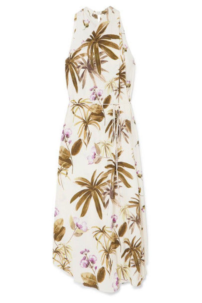 Vince - Floral-print Crinkled-crepe Halterneck Midi Dress - White