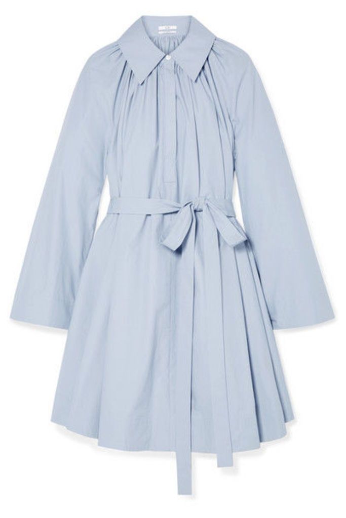 Co - Pleated Cotton-poplin Mini Dress - Light blue