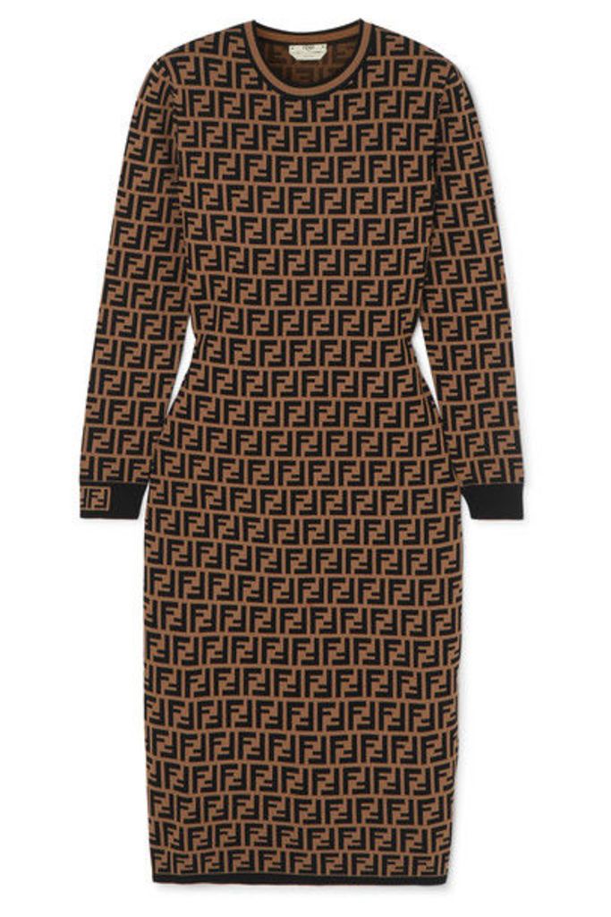 Fendi - Jacquard-knit Midi Dress - Brown