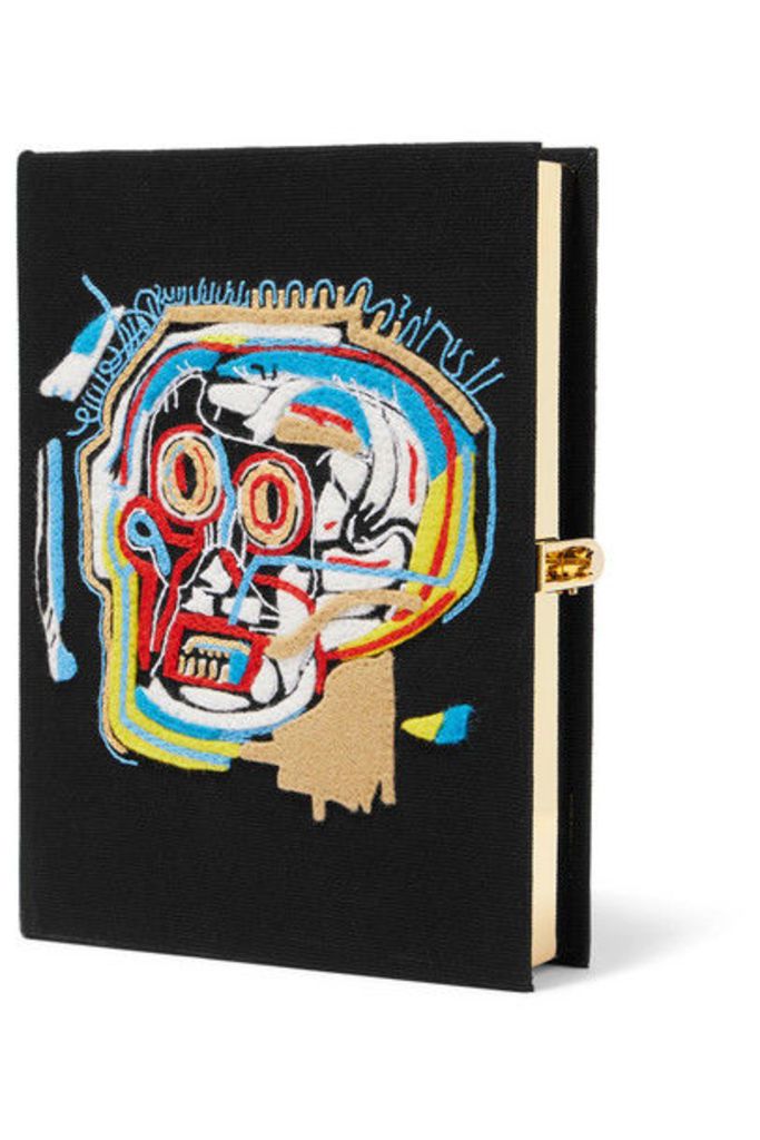 Olympia Le-Tan - Basquiat Skull Embroidered Appliquéd Canvas Clutch - Black