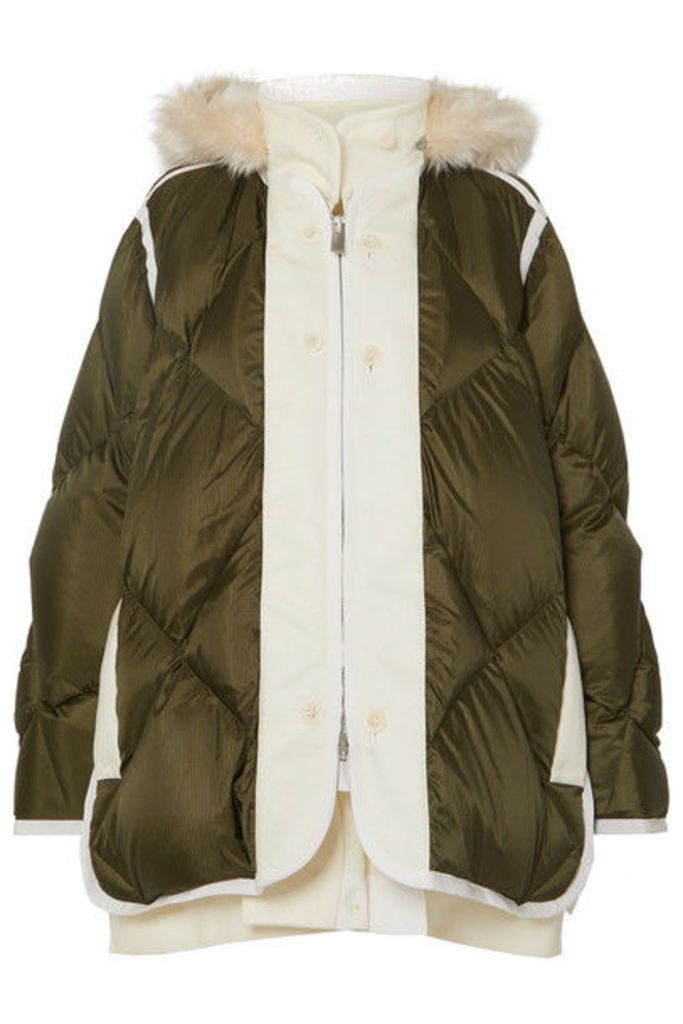 Sacai - Layered Faux Fur-trimmed Quilted Ripstop And Wool Down Coat - Army green