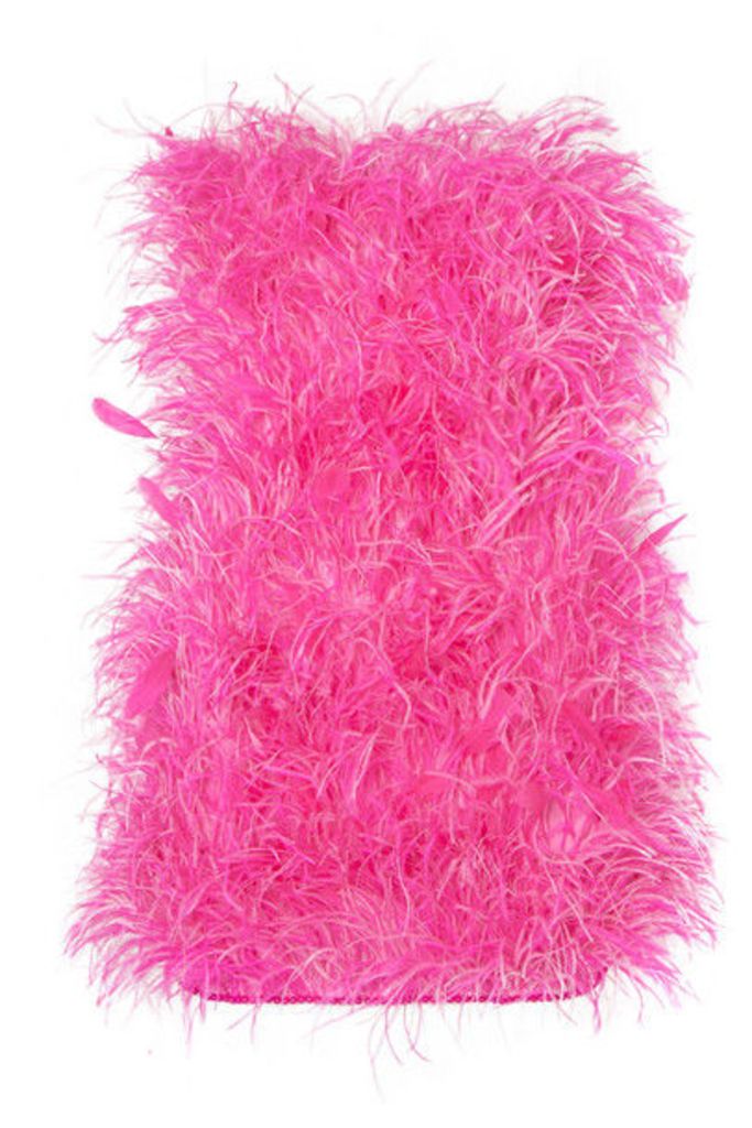 Attico - Strapless Bead And Feather-embellished Cotton Mini Dress - Pink