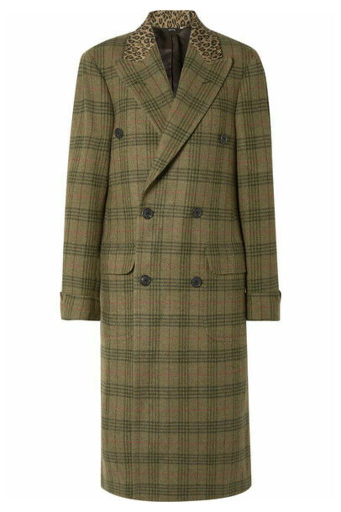 R13 - Oversized Leopard-print Cotton-trimmed Checked Wool-twill Coat - Green