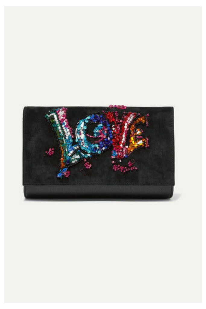 Christian Louboutin - Paloma Embellished Suede And Textured-leather Clutch - Black
