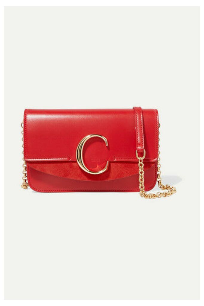 Chloé - Chloé C Mini Suede-trimmed Leather Shoulder Bag - Red