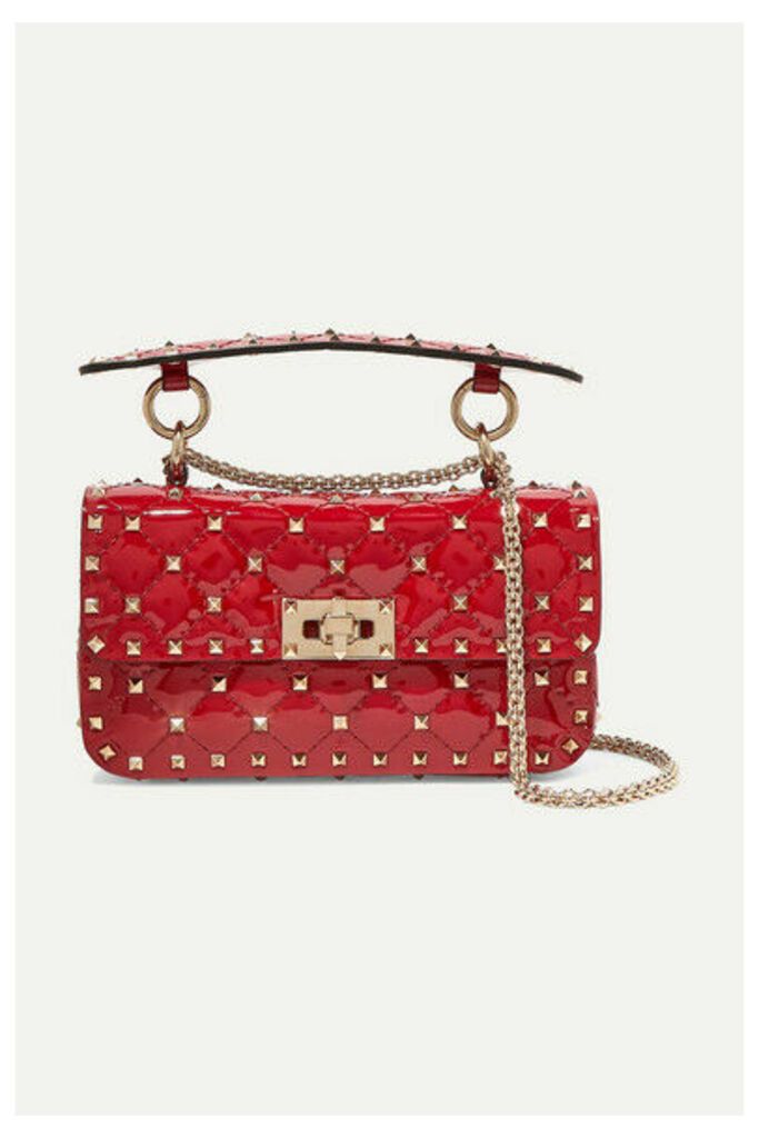Valentino - Valentino Garavani The Rockstud Spike Small Quilted Patent-leather Shoulder Bag - Red