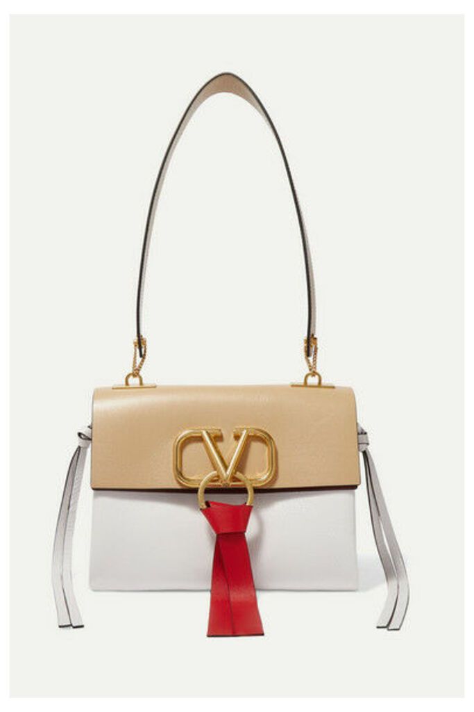 Valentino - Valentino Garavani Vring Small Color-block Leather Shoulder Bag - Beige
