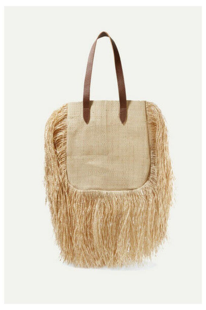 Nannacay - + Net Sustain Aurora Leather-trimmed Fringed Woven Raffia Tote - Sand