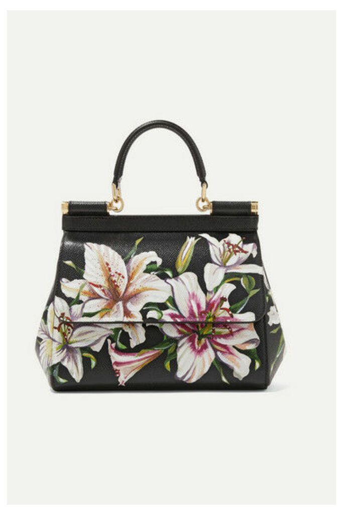 Dolce & Gabbana - Sicily Floral-print Textured-leather Tote - Black