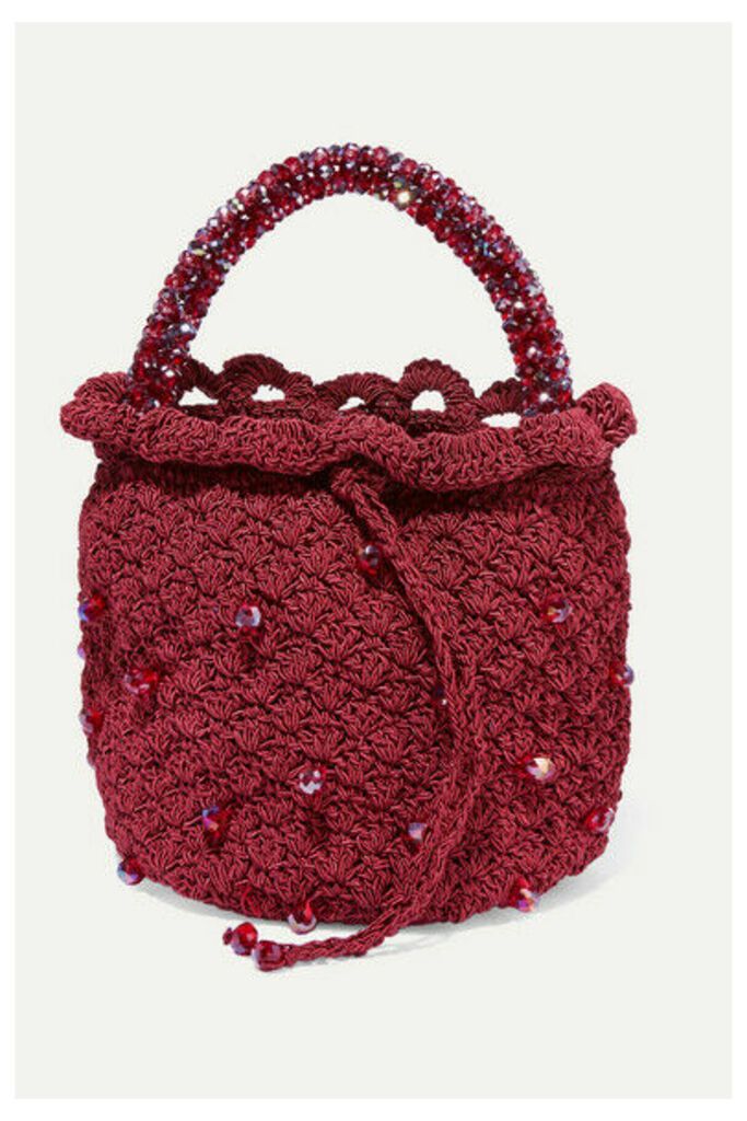 Suryo - Bucket Of Rubies Beaded Crocheted Tote - Burgundy