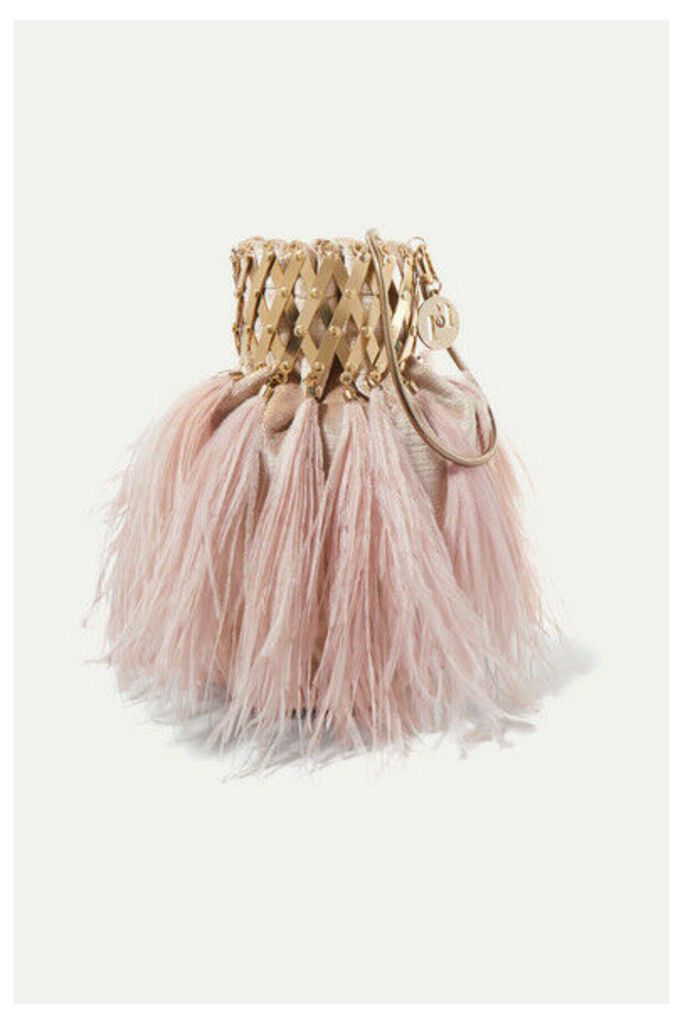 Rosantica - Aramis Embellished Feather-trimmed Velvet Shoulder Bag - Pink