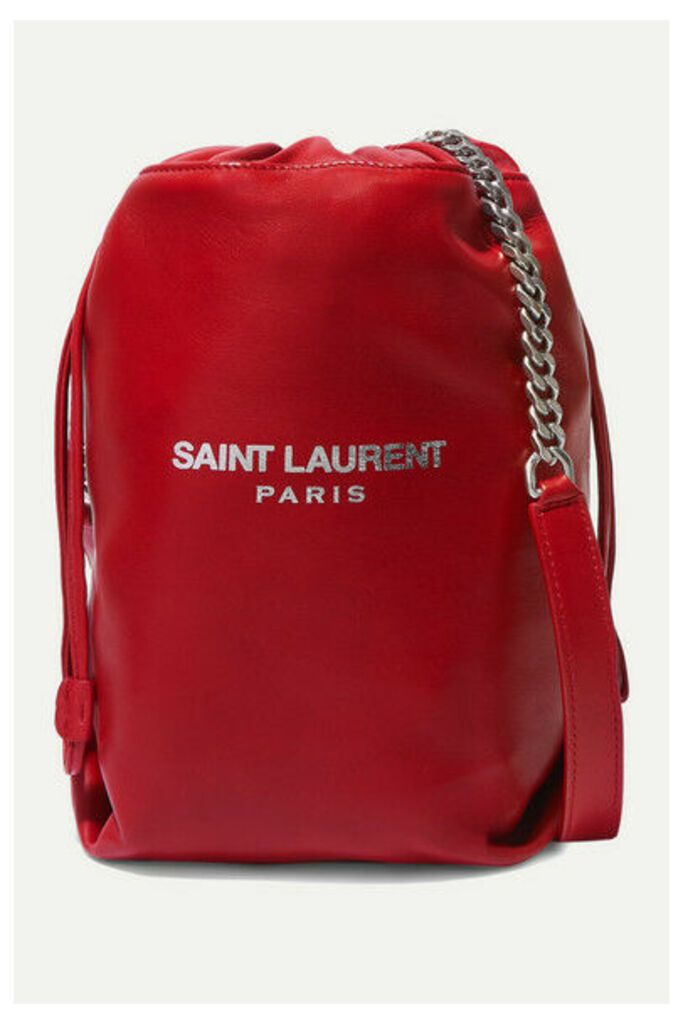 SAINT LAURENT - Teddy Printed Leather Bucket Bag - Red
