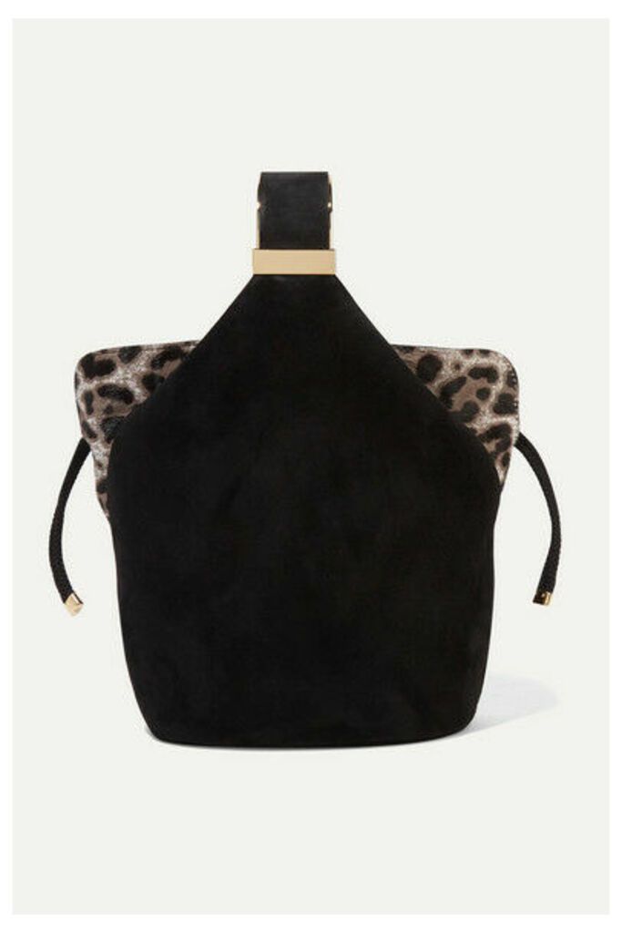 Bienen-Davis - Kit Mini Leopard-print Calf Hair-trimmed Suede Bucket Bag - Black