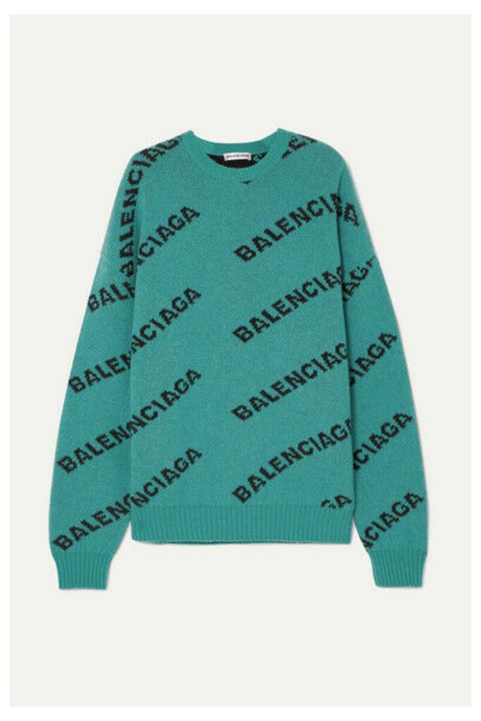 Balenciaga - Oversized Intarsia Wool-blend Sweater - Turquoise