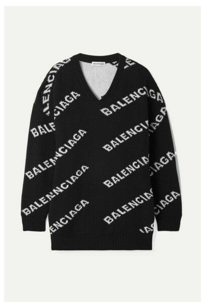 Balenciaga - Oversized Intarsia Wool-blend Sweater - Black