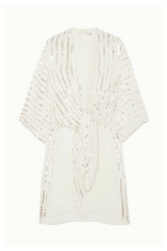 Temperley London - Neri Tie-front Sequin-embellished Crepe Kimono - Ivory