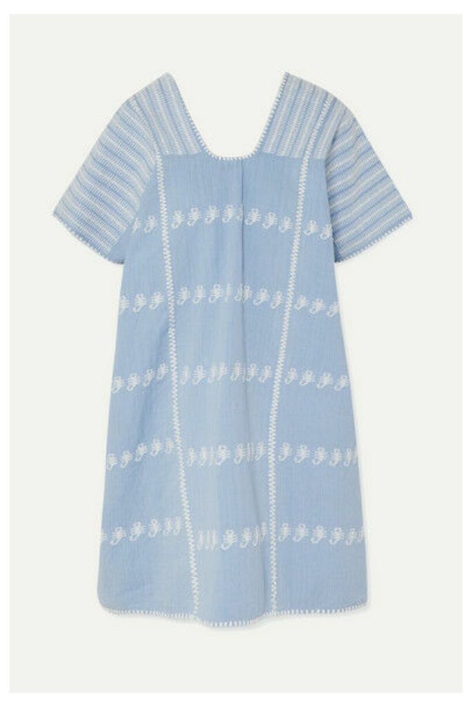 Pippa Holt - Embroidered Striped Cotton-voile Kaftan - Light blue