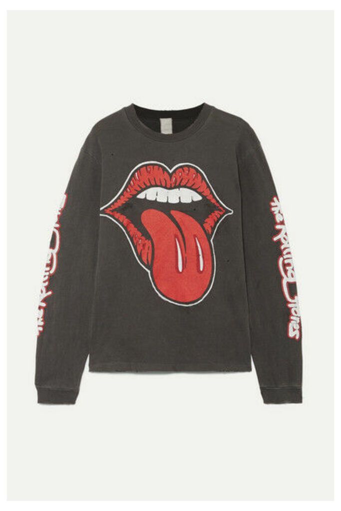 MadeWorn - Rolling Stones Distressed Printed Cotton-jersey Top - Charcoal