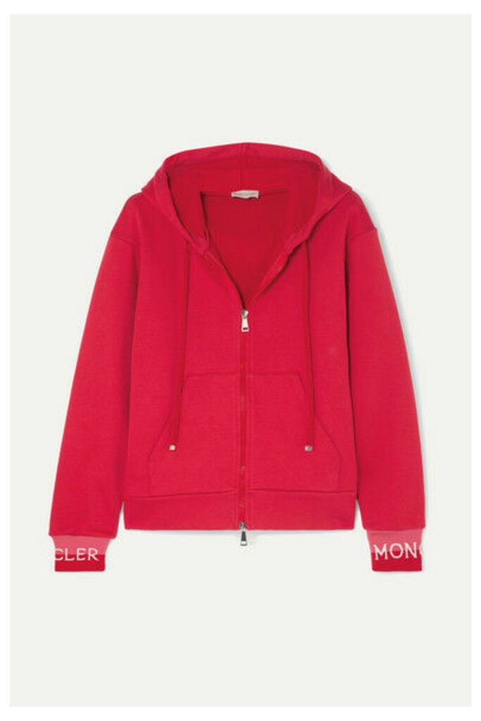Moncler - Intarsia-trimmed Cotton-blend Jersey Hoodie - Red