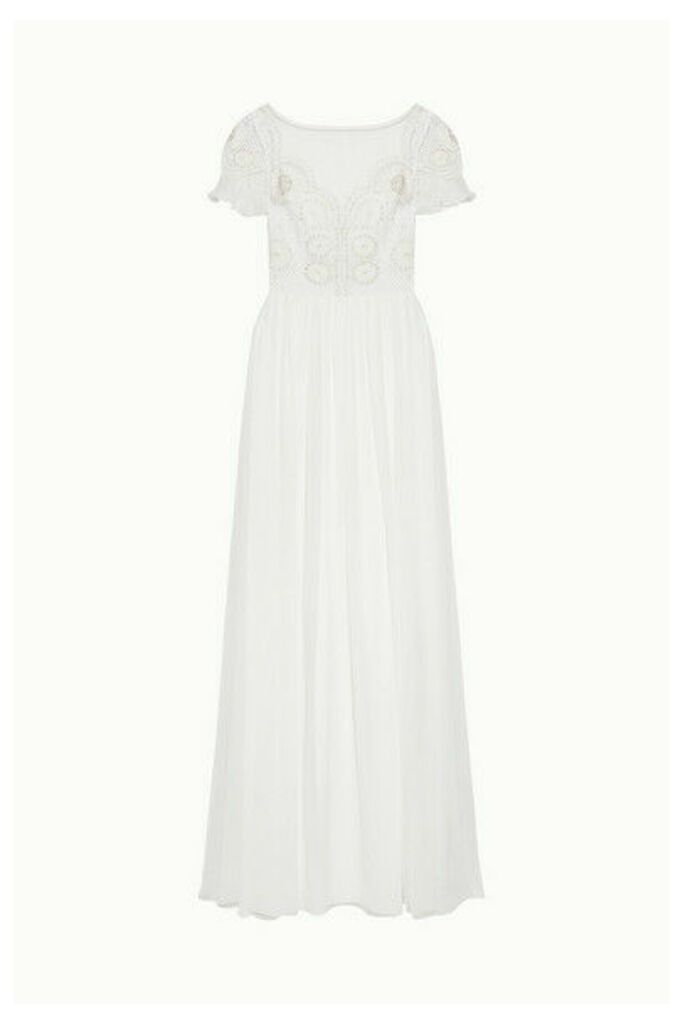 Temperley London - Open-back Embellished Crocheted Tulle And Silk-chiffon Gown - White