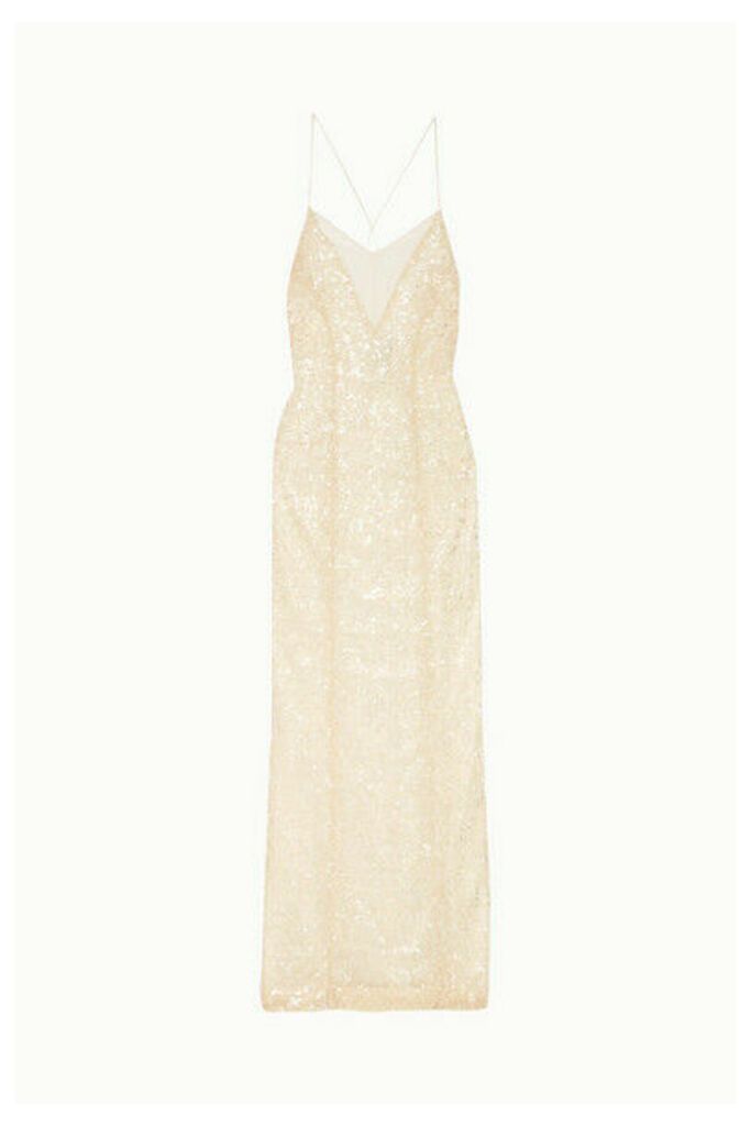 Galvan - Hollywood Paillette-embellished Metallic Tulle Gown - White