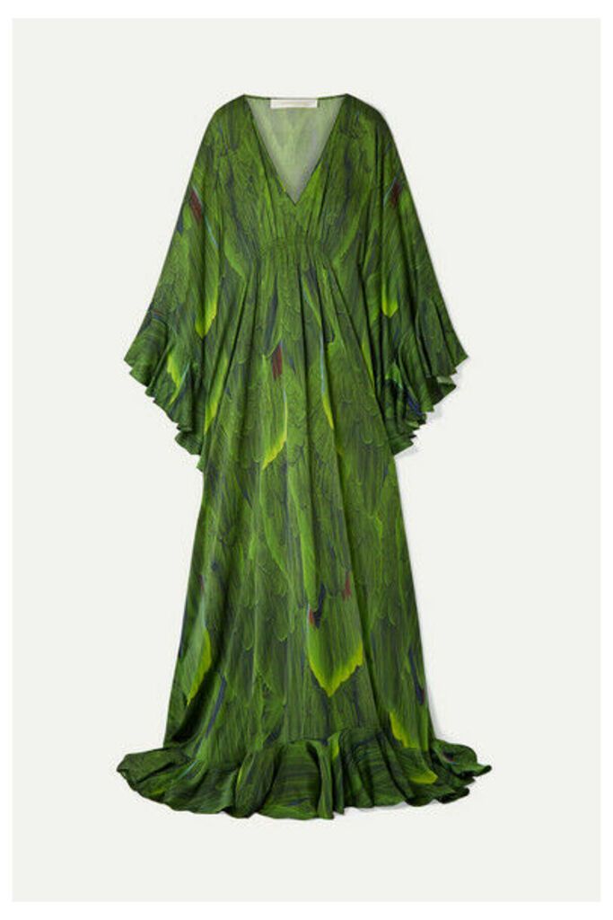 Naeem Khan - Draped Printed Silk-charmeuse Gown - Green