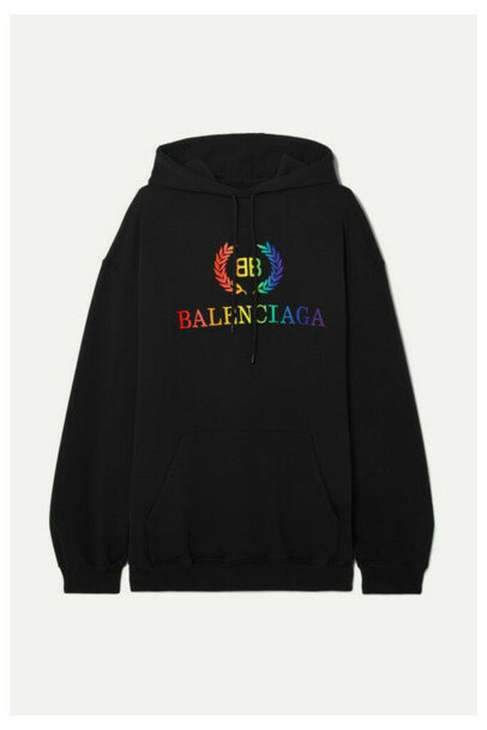 Balenciaga - Laurier Oversized Embroidered Cotton-jersey Hoodie - Black