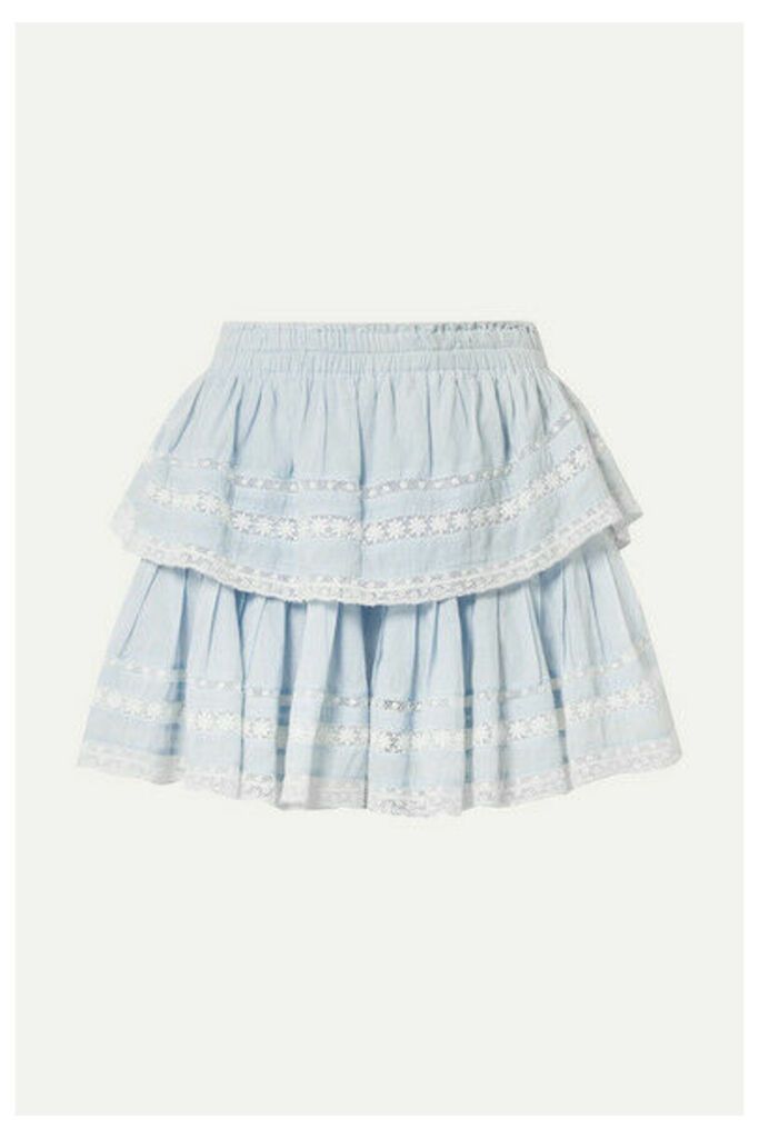 LoveShackFancy - Riviera Tiered Crochet-trimmed Cotton-voile Mini Skirt - Sky blue