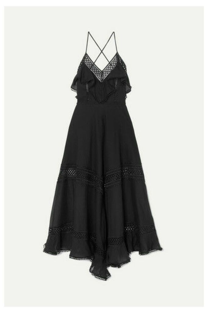 Charo Ruiz - Sabine Crocheted Lace-paneled Cotton-blend Dress - Black
