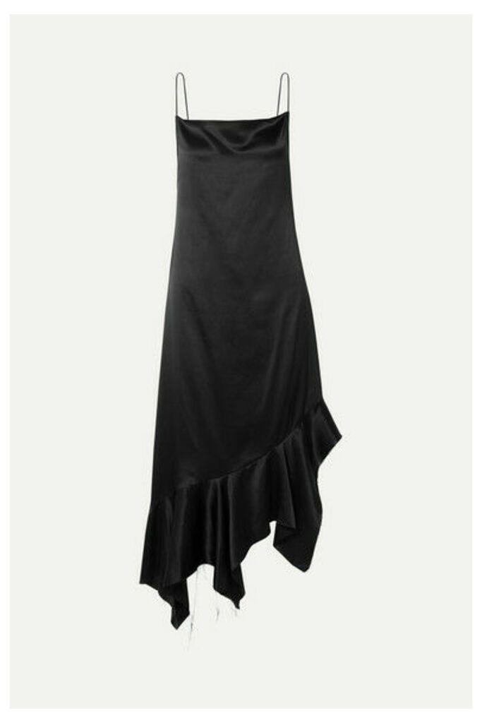 Marques' Almeida - Asymmetric Frayed Silk-satin Midi Dress - Black