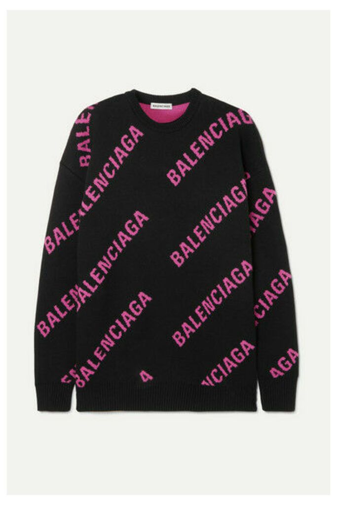 Balenciaga - Oversized Intarsia Cotton-blend Sweater - Black