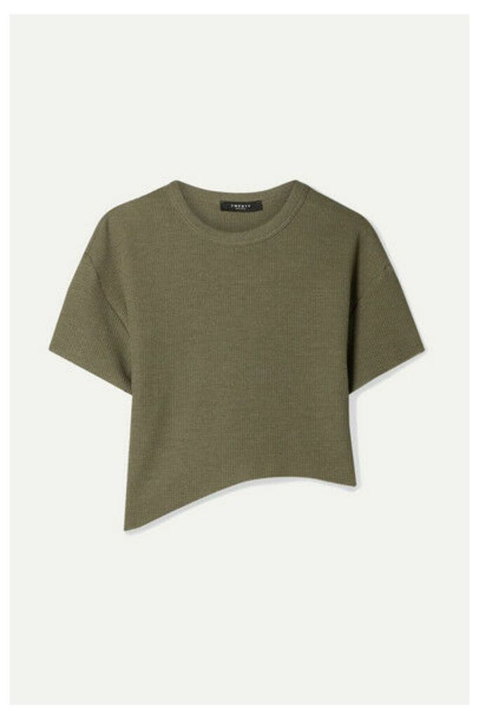 TWENTY Montréal - Everest Cropped Asymmetric Waffle-knit Jersey T-shirt - Army green