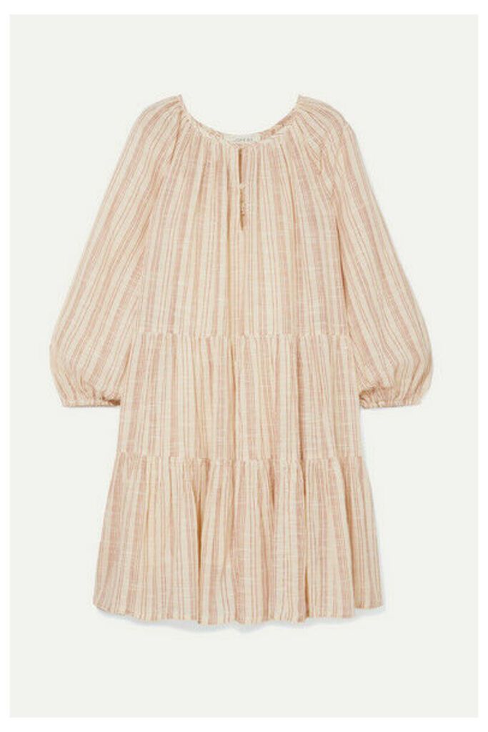 The Great - The Prairie Tiered Striped Cotton-gauze Mini Dress - Ecru