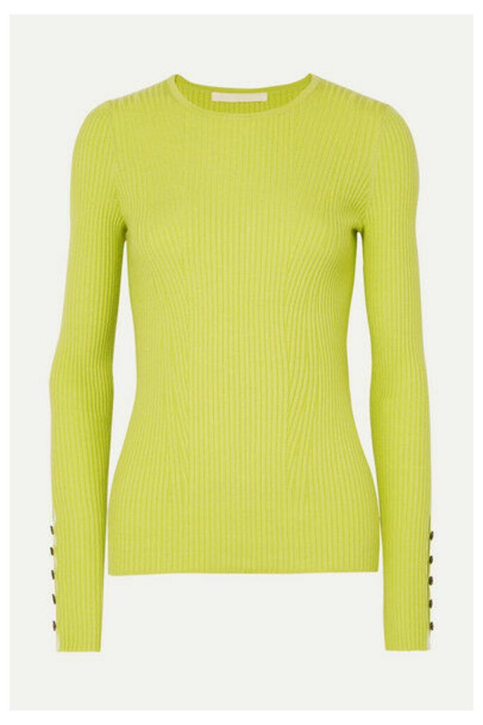 Jason Wu Collection - Button-detailed Ribbed Cashmere And Silk-blend Sweater - Yellow