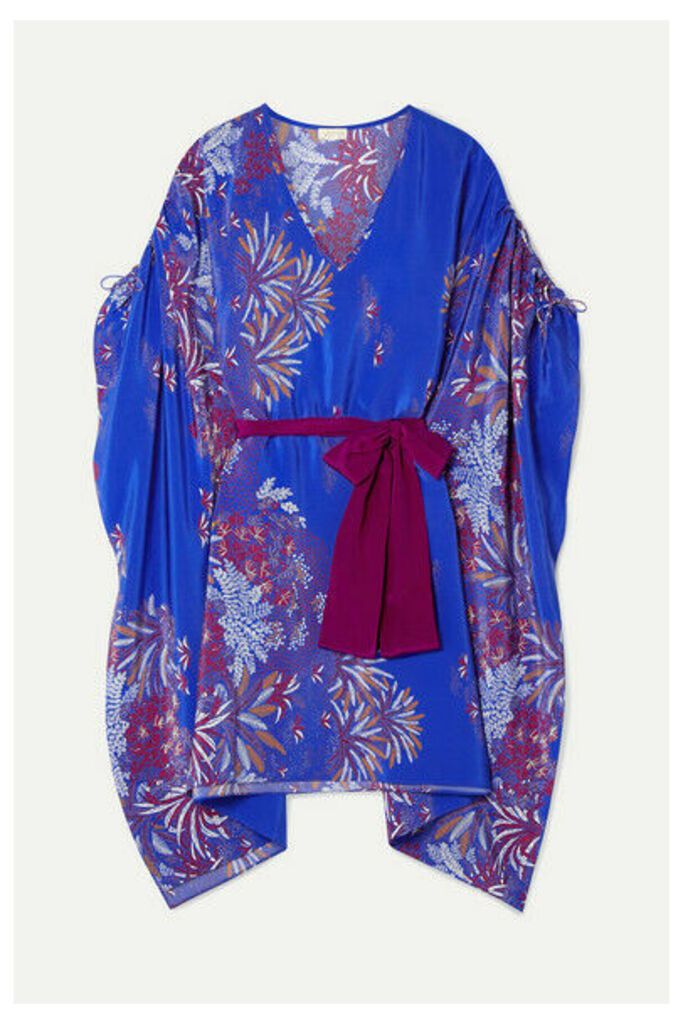 Jaline - Paloma Belted Printed Silk Crepe De Chine Kaftan - Royal blue